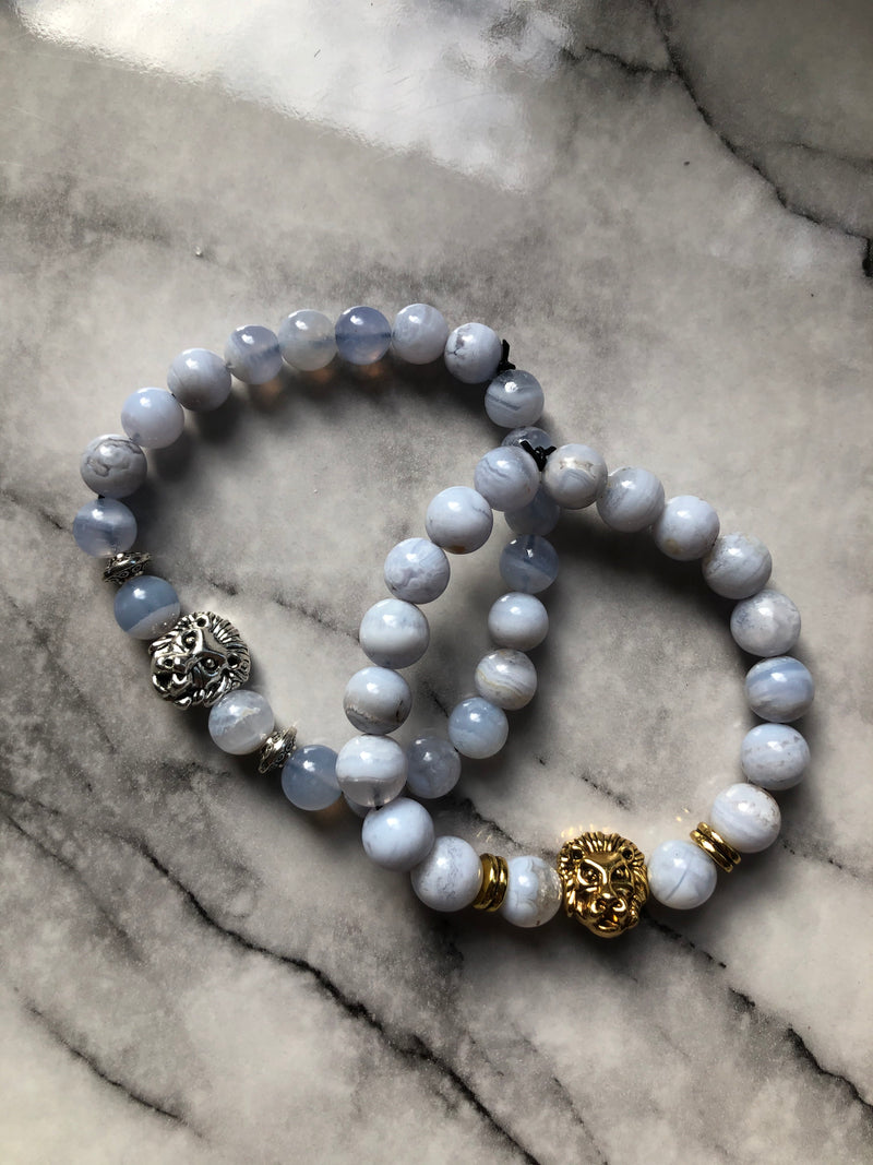Blue Lace Agate Lion Bracelets (Set of Two)